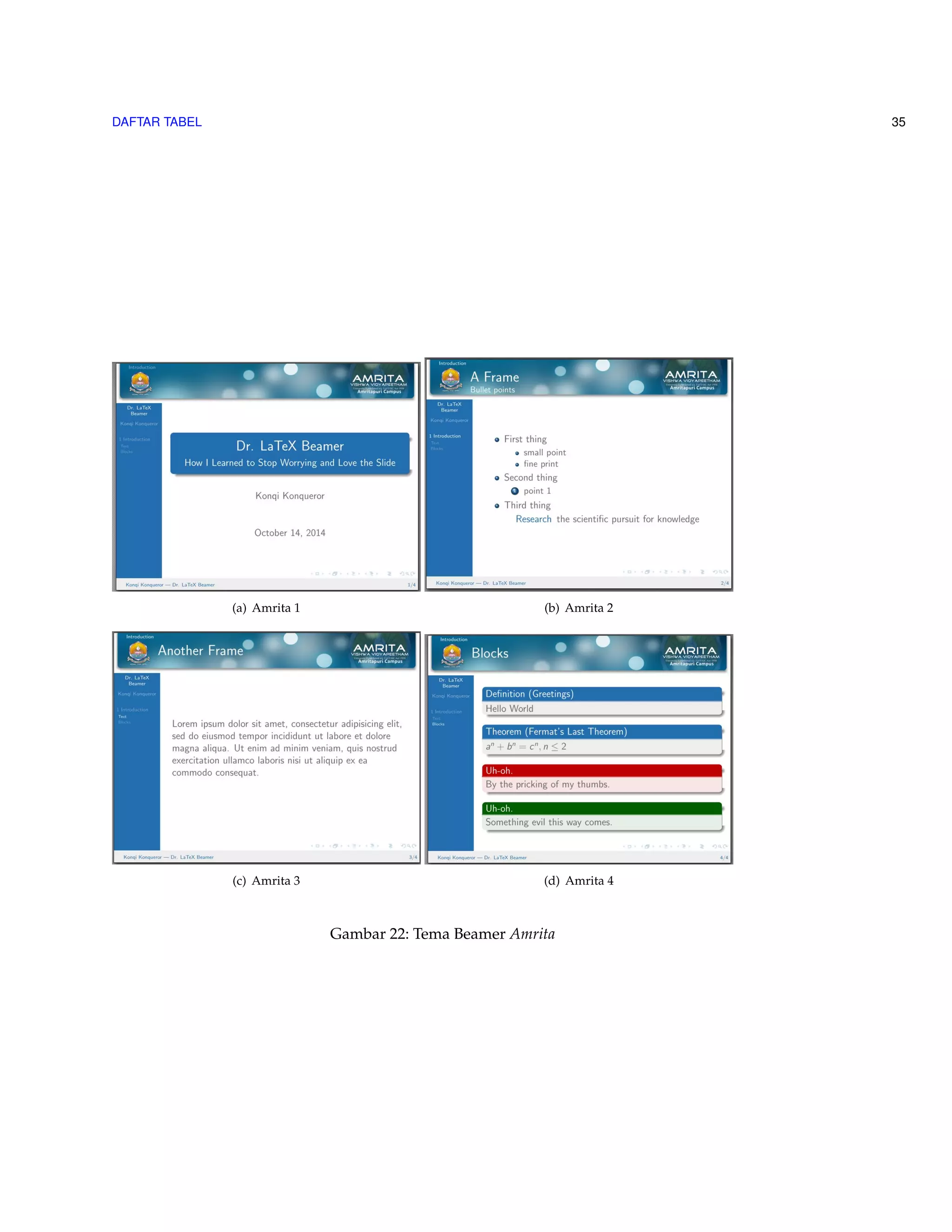 DAFTAR TABEL 35 
(a) Amrita 1 (b) Amrita 2 
(c) Amrita 3 (d) Amrita 4 
Gambar 22: Tema Beamer Amrita 
 
