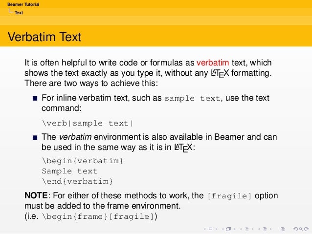 Latex Verbatim Tutorial | beamer tutorial Latex Verbatim Tutorial | beamer tutorial