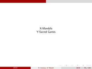 X-Mandala
Y-Sacred Games
AICH In memory of Adarsh 2018 76 / 130
 
