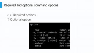 < > Required options
[ ] Optional option
Required and optional command options
 