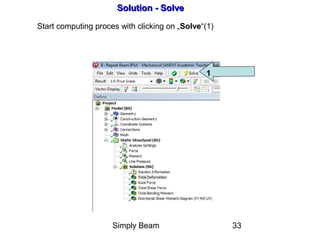 Simply Beam 33
Solution - SolveSolution - Solve
1
Start computing proces with clicking on „Solve“(1)
 
