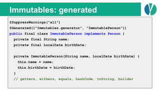 // Java 7
List<Person> people = loadPeople();
Collections.sort(people, new Comparator<Person>() {
@Override
public int com...