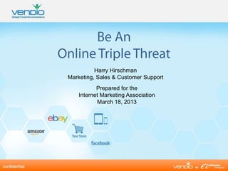 Harry Hirschman
Marketing, Sales & Customer Support
           Prepared for the
    Internet Marketing Association
           March 18, 2013
 