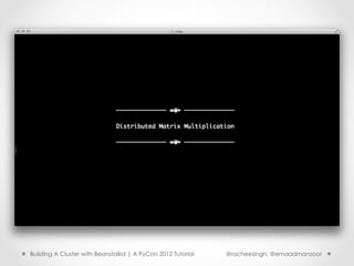 Building A Cluster with Beanstalkd | A PyCon 2012 Tutorial   @racheesingh, @emaadmanzoor
 