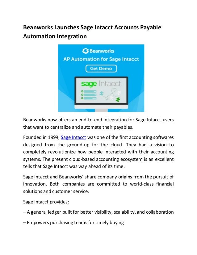 Beanworks Launches Sage Intacct Accounts Payable Automation Integration