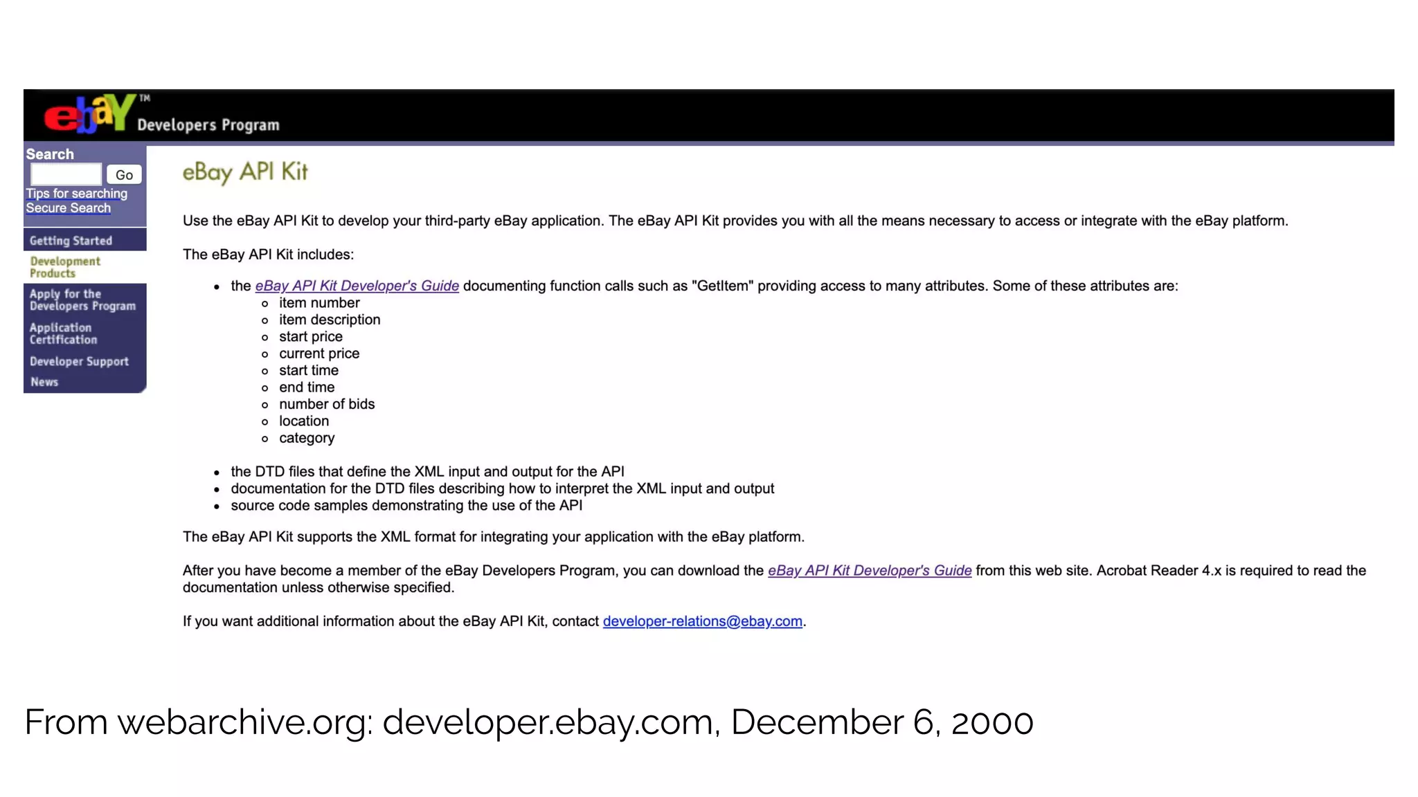 From webarchive.org: developer.ebay.com, December 6, 2000
 