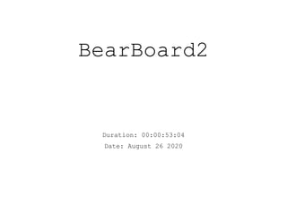 BearBoard2
Duration: 00:00:53:04
Date: August 26 2020
 