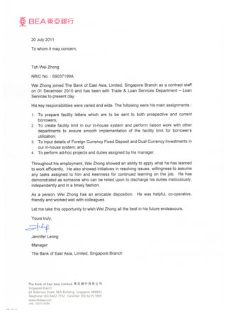 Referral Letter - Bank of East Asia Limited