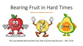 Bearing Fruit in Hard Times
"You can identify them by their fruit, that is by the way they act." - Mt. 12:33
 