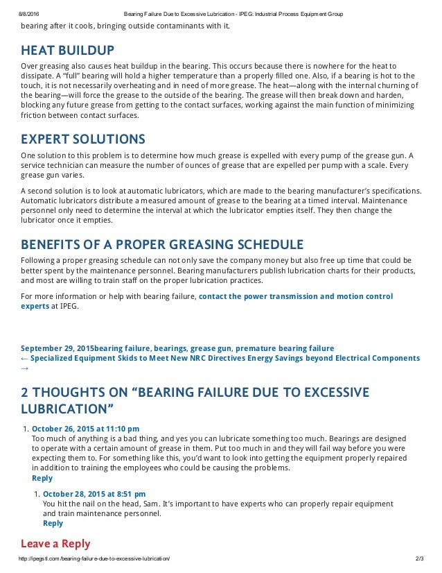 Bearing failure due to excessive lubrication ipeg industrial proce…
