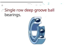 —. _ _ -. z -
.
*
-” Single row deep groove ball
bearings.
 