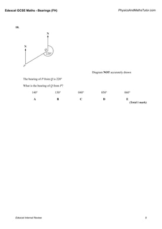 Edexcel GCSE Maths Bearings Practice and Internal Review Questions | PDF