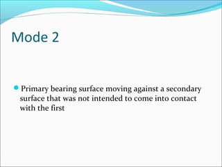 Mode 2
Primary bearing surface moving against a secondary
surface that was not intended to come into contact
with the fir...