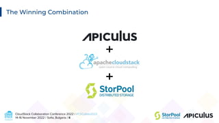 CloudStack Collaboration Conference 2022 / #CSCollab2022
14-16 November 2022 / Soﬁa, Bulgaria / 6
The Winning Combination
+
+
 