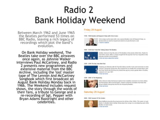In-Shop promotional materials HMV have a “remasters feature page” on their website which includes direct links to buy the music, the Rockband game and other memorabilia. In the HMV shops in the windows there were big banners advertising the releases and displays full of the CD’s right in front of the door so that it was the first thing that you saw when you entered the shop.  