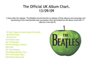 The Beatles: Rockband The Beatles Rockband game features Limited edition Beatles drum kit and guitars. The game includes 45 remastered in game songs and proceeds from the downloadable song “all you need is Love” going to the charity Doctors without Borders which provides aid in over 60 countries worldwide. It also features never before heard in studio chats between George and Ringo. You can play the game with almost every music-game instrument that you have.  The game has its own website  www.thebeatlesrockband.com “ EXPERIENCE THE BEATLES’ MUSIC AND LEGACY LIKE NEVER BEFORE, USING THE CORE  ROCK BAND  GAMEPLAY. YOU WON’T JUST WATCH AND LISTEN AS THE BEATLES MAKE ROCK HISTORY, CREATE LANDMARK RECORDS, AND CONQUER THE WORLD – FOR THE FIRST TIME, YOU’LL BE PART OF THE BAND!” 