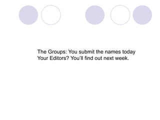 The Groups: You submit the names today Your Editors? Youll find out next week.