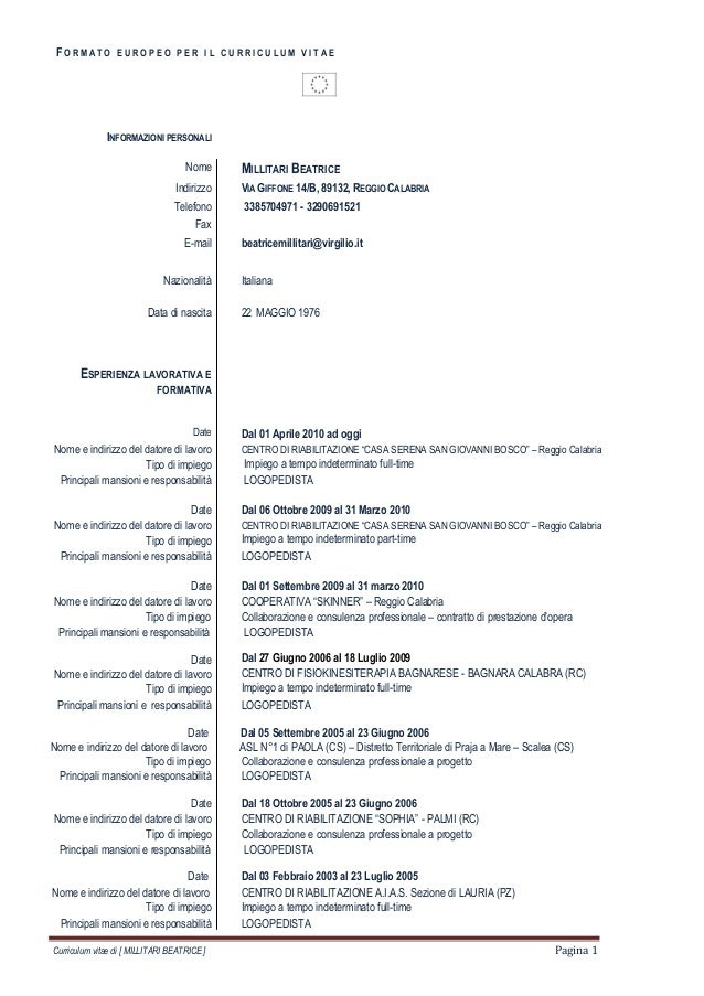 Curriculum vitae logopedista image