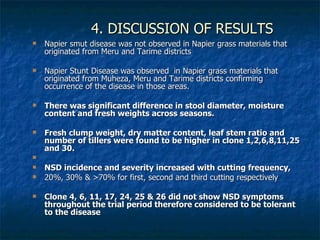 Achievements and outcomes in implementation of Napier smut and stunt resistance project in Tanzania