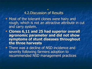 Achievements and outcomes in implementation of Napier smut and stunt resistance project in Tanzania