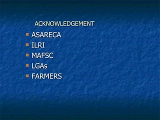 Achievements and outcomes in implementation of Napier smut and stunt resistance project in Tanzania