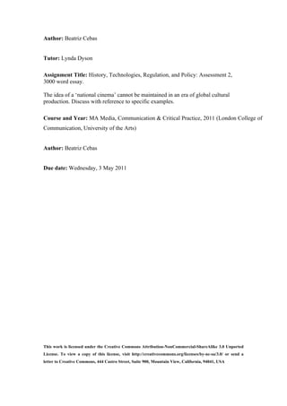 Author: Beatriz Cebas


Tutor: Lynda Dyson

Assignment Title: History, Technologies, Regulation, and Policy: Assessment 2,...