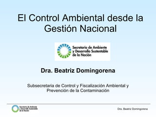 El Control Ambiental desde la Gestión Nacional Dra. Beatriz Domingorena Subsecretaria de Control y Fiscalización Ambiental y Prevención de la Contaminación 