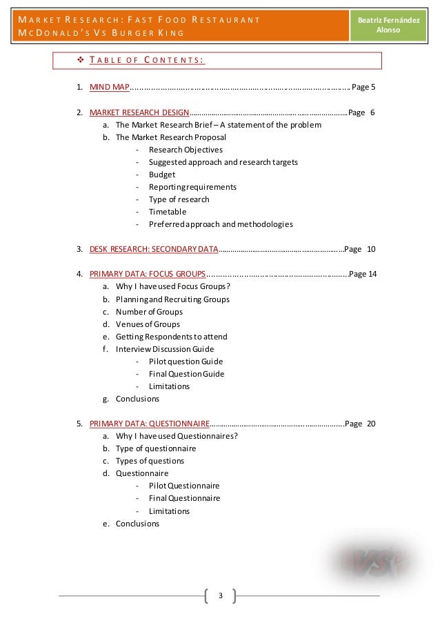 Example of table of contents of research paper