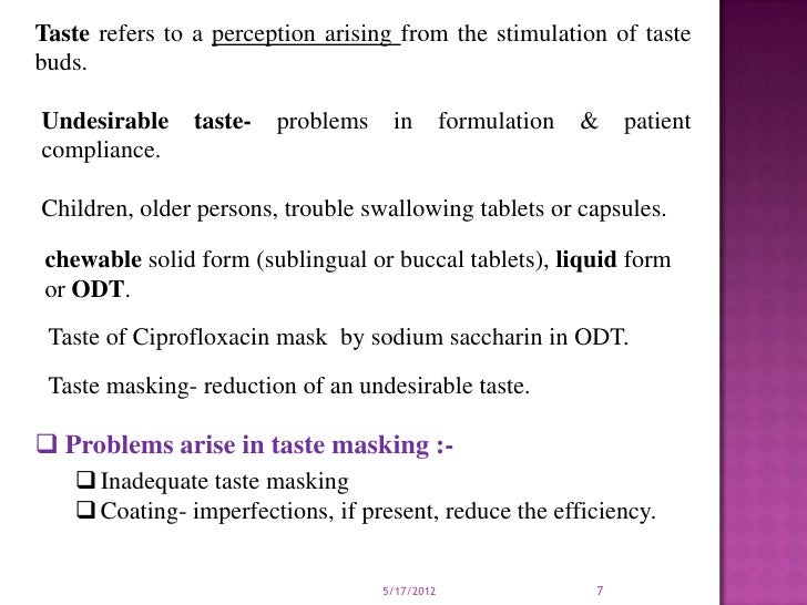 Taste Masking Of Ciprofloxacin Tablets