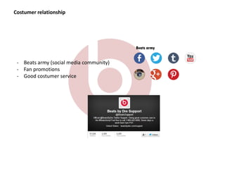 Costumer relationship
- Beats army (social media community)
- Fan promotions
- Good costumer service
Beats army
 