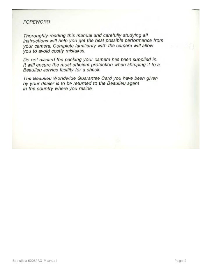 Beaulieu 6008 s manuals manual