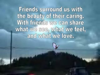 Friends surround us with the beauty of their caring. With friends we can share what we see, what we feel, and what we love.  