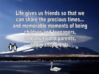 Life gives us friends so that we can share the precious times... and memorable moments of being children and teenagers, and adults and parents, and grandparents. 
