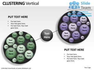 CLUSTERING Vertical
                                                                                Text
                                                                      Text             Text

            PUT TEXT HERE                                      Text           Text
                                                                                              Text
                                                               Here           Here
            •     Put text here.                                                              Here
            •     Your text goes here.                                                 Text              Text

            •     Put text here. Your text                   Text            Text
                  goes here.                                 Here            Here              Text
                                                                                               Here
                       Text
                                Text
                                                      Text     Text              Text
                                                               Here              Here
                               Text
                                        Text
                                                      Here                                    Text

                Text                           Text                      Text
                               Here
                Here
                                             Text
     Text               Text
                               Text          Here
                Text           Here                            PUT TEXT HERE
                Here                    Text                  •     Put text here.
                               Text     Here                  •     Your text goes here.
                               Here                           •     Put text here. Your text
                       Text
                                                                    goes here.



Unlimited downloads at www.slideteam.net                                                             Your Logo
 