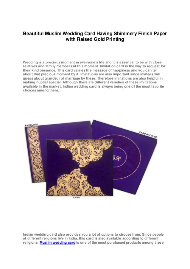 Beautiful Muslim Wedding Card Having Shimmery Finish Paper With Raise