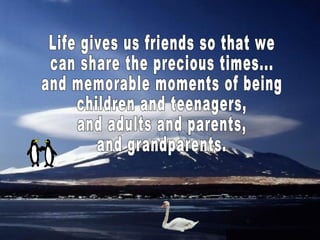 Life gives us friends so that we can share the precious times... and memorable moments of being children and teenagers, and adults and parents, and grandparents. 
