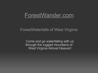 ForestWander.com ForestWaterfalls of West Virginia     Come and go waterfalling with us through the rugged mountains of   West Virginia Almost Heaven! 