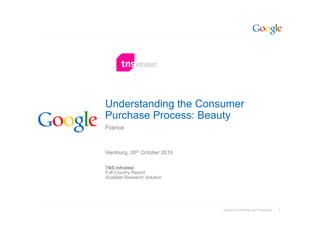 Understanding the Consumer
Purchase Process: Beauty
France



Hamburg, 26th October 2010

TNS Infratest
Full Country Report
Scalable Research Solution




                             Google Confidential and Proprietary   1
 