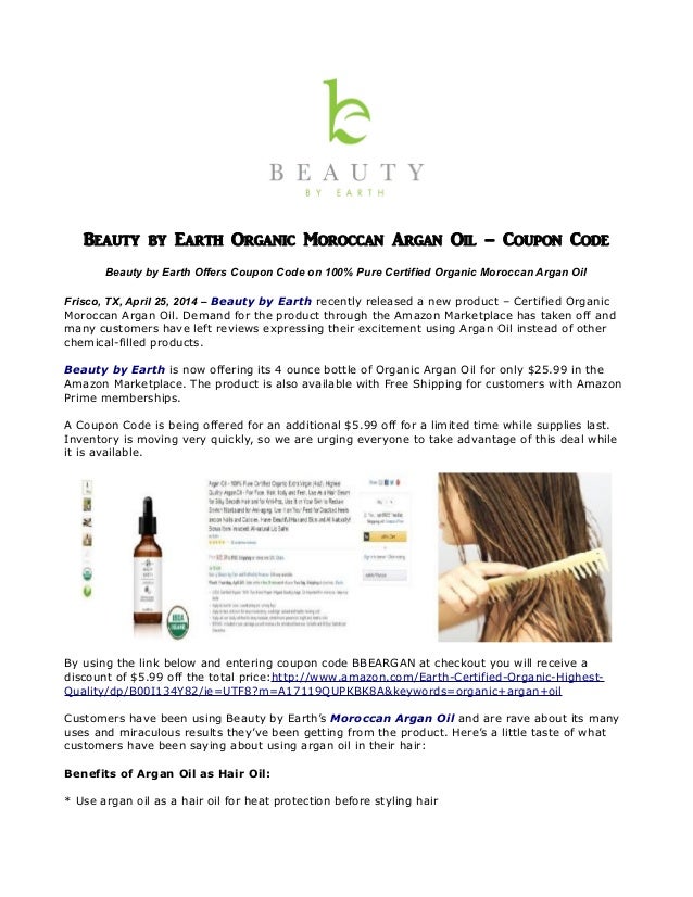 Beauty by earth organic moroccan argan oil - coupon code