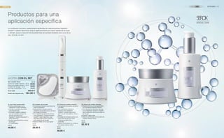 20+ 30+ 40+
SEROX
SPECIAL CARE
STEP 03
02
03 04
01
19ZEITGARD |
28235
46.90 €
15 ml
28236
39.90 € 50 ml
28231
56.90 €
30 ml
28230
82.50 €
28238
Suma total 226.20 €
Precio del conjunto sólo 184.90 €
56.90 €
82.50 €
39.90 €
46.90 €
La combinación exclusiva y perfectamente equilibrada de sustancias activas Argireline®
,
Ameliox®
y esferas hialurónicas asegura significativamente una mayor resistencia de la piel
y, además, apoya la reducción de pequeñas líneas de expresión alrededor de la zona de los
ojos, la frente y la nariz.
Productos para una
aplicación específica
AHORRA CON EL SET
Set completo Serox
Crema de cuidado intensivo · 50 ml
Serum de cuidado intensivo · 30 ml
Cuidado anti-arrugas · 15 ml
Eye Pads profesionales · 4 x 2
01 | Eye Pads profesionales
• Discos profesionales con la
calidad de un salón de belleza
• Hidratan la sensible zona de los
ojos intensamente
• Contienen colágeno liofilizado,
que se humedece gracias a la
solución activadora con
Argireline®
, Gatuline Expression®
y
ácido hialurónico
• Ayudan específicamente a reducir
las arrugas
4 x 2 almohadillas
02 | Cuidado anti-arrugas
• Concentrado intensivo que reduce las
líneas de expresión
• Especialmente indicado para los
pequeños surcos de la boca, los ojos y
las arrugas de la frente
• Con ingredientes altamente eficaces
como Argireline®
, Gatuline Expresión,
Dynalift®
y ácido hialurónico, que
específicamente ayuda a reducir la
profundidad de las arrugas
• Efectos visibles con su uso regular
03 | Crema de cuidado intensivo
• Composición innovadora de crema
anti-edad
• Con ingredientes altamente
eficaces como Argireline®
,
Ameliox®
y esferas hialurónicas
para una piel más elástica, suave y
fresca
• Complejo de principios activos con
efecto anti-arrugas que actúa
contra las arrugas finas y
profundas
• Ideal en combinación con el Serum
de cuidado intensivo Serox
04 | Serum de cuidado intensivo
• Intensiva fórmula anti-envejecimiento
con una textura sedosa en serum
• Con ingredientes altamente eficaces
como Argireline®
, Ameliox®
y Polylift®
para la reducción de la profundidad de
las arrugas
• Suaviza y refina la piel
• Ideal en combinación con la crema de
cuidado intensivo Serox
 