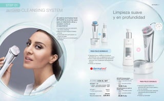 +
+
STEP 01
CLEANSING SYSTEM
7ZEITGARD |
¡El sistema de limpieza facial
ZEITGARD es el primer paso
para un tratamiento eficaz y
duradero contra el
envejecimiento!
Limpieza suave
y en profundidad
PARA PIELES NORMALES
PARA PIELES SENSIBLES
• Filamentos firmes, creados con la sustancia
MICROSILVER, para una apariencia limpia y suave.
• Hemos creado especialmente un gel ligeramente
espumoso como complemento del programa de
limpieza.
• Probado por Dermatest
•	Filamentos suaves creados con
MICROSILVER, para una piel radiante y
libre de impurezas.
•	Una crema de textura suave, elaborada
especialmente para el programa de
limpieza.
•	Probado por Dermatest
• La preparación ideal para tratamientos
de cuidado posteriores
• Mejora de la piel mediante la limpieza
profunda
• La piel queda más suave gracias a su
función de masaje
• Cutis más fresco por la microcirculación
de la sangre
Clásico – para pieles normales
Cremas o geles de limpieza
28.90 € c/u
19.90 € c/u
ZEITGARD Cabezal de cepillo de
limpieza facial
Clásico – para pieles normales
Suave – para pieles sensibles
Suave – para pieles sensibles
70000
70001
70003
70004
ZEITGARD Cleansing System
· 125 ml
ZEITGARD 1 – KIT
Clásico – para pieles normales
Suave – para pieles sensibles
ZEITGARD 1
1 x Crema o gel de limpieza
Suma total 249.80 €
Precio del conjunto sólo 229.90 €
AHORRA CON EL SET
70036
70037
229.90 €
19.90 €
 