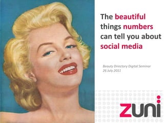 The beautiful things numbers can tell you about social media Beauty Directory Digital Seminar 26 July 2011 