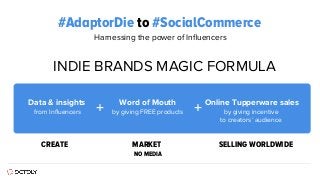 #AdaptorDie to #SocialCommerce
Harnessing the power of Inﬂuencers
INDIE BRANDS MAGIC FORMULA
Data & insights
from Inﬂuence...