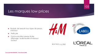 105
 Produits de beauté tous types de peaux,
cheveux
 Petits prix
 Communication presse écrite,
affichage, audiovisuelle et réseaux
sociaux
Copyright MBADMB2020 / Team BeautyDMB
Les marques low prices
 