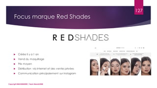 Focus marque Red Shades
Copyright MBADMB2020 / Team BeautyDMB
127
 Créée il y a 1 an
 Vend du maquillage
 Prix moyen
 Distribution via internet et des ventes privées
 Communication principalement sur Instagram
 