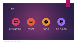 Intro
PRÉSENTATION EQUIPE TOPIC GO GO GO
2
Copyright MBADMB2020 / Team BeautyDMB
 