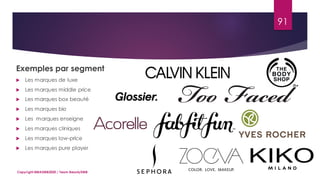 91
Copyright MBADMB2020 / Team BeautyDMB
Exemples par segment
 Les marques de luxe
 Les marques middle price
 Les marques box beauté
 Les marques bio
 Les marques enseigne
 Les marques cliniques
 Les marques low-price
 Les marques pure player
 