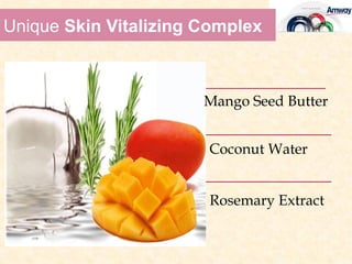Unique Skin Vitalizing Complex



                       Mango Seed Butter


                       Coconut Water


                       Rosemary Extract
 
