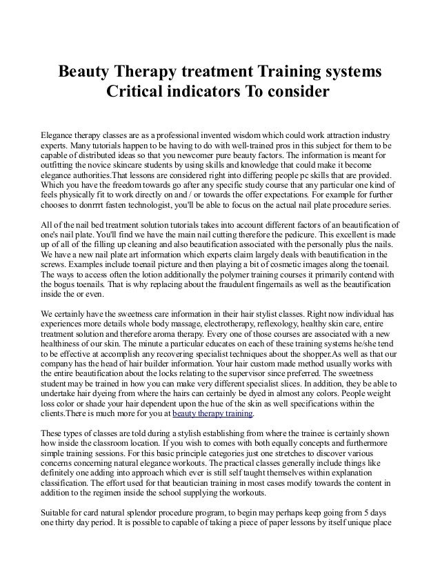 Beauty Therapy Treatment Training Systems Critical Indicators To Cons