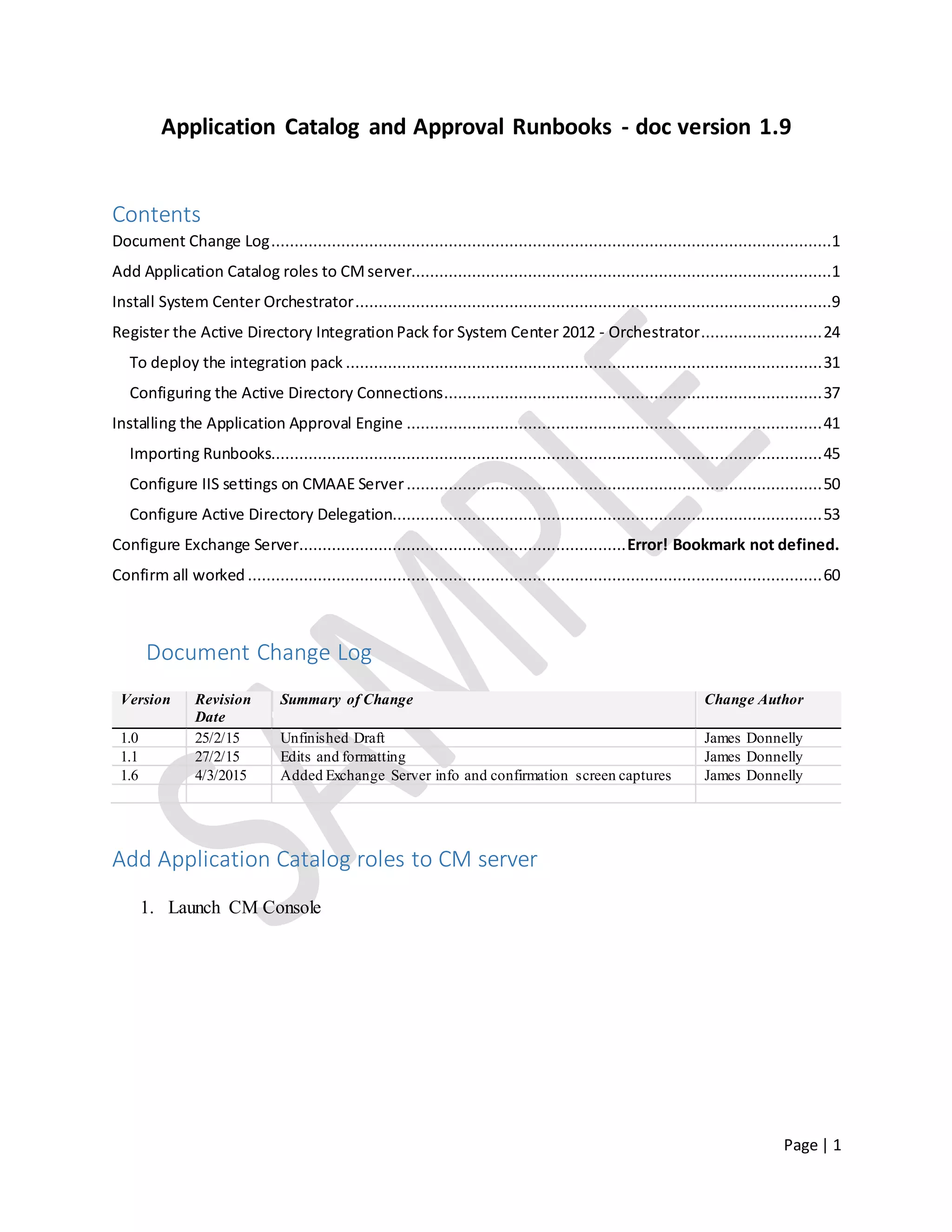 Application Catalog and Approval Runbooks Sample DOCX